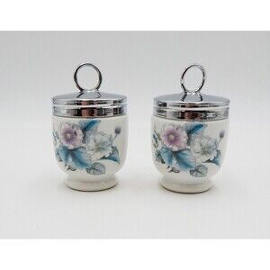 Royal Worcester Porcelain Woodland Flowers Floral Egg Coddler Pair England